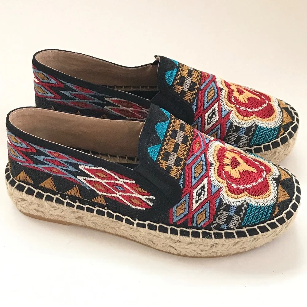 JOHNNY WAS Espadrille Platform Shoe Embroidered Bohemian Women’s Size 6 EU 36